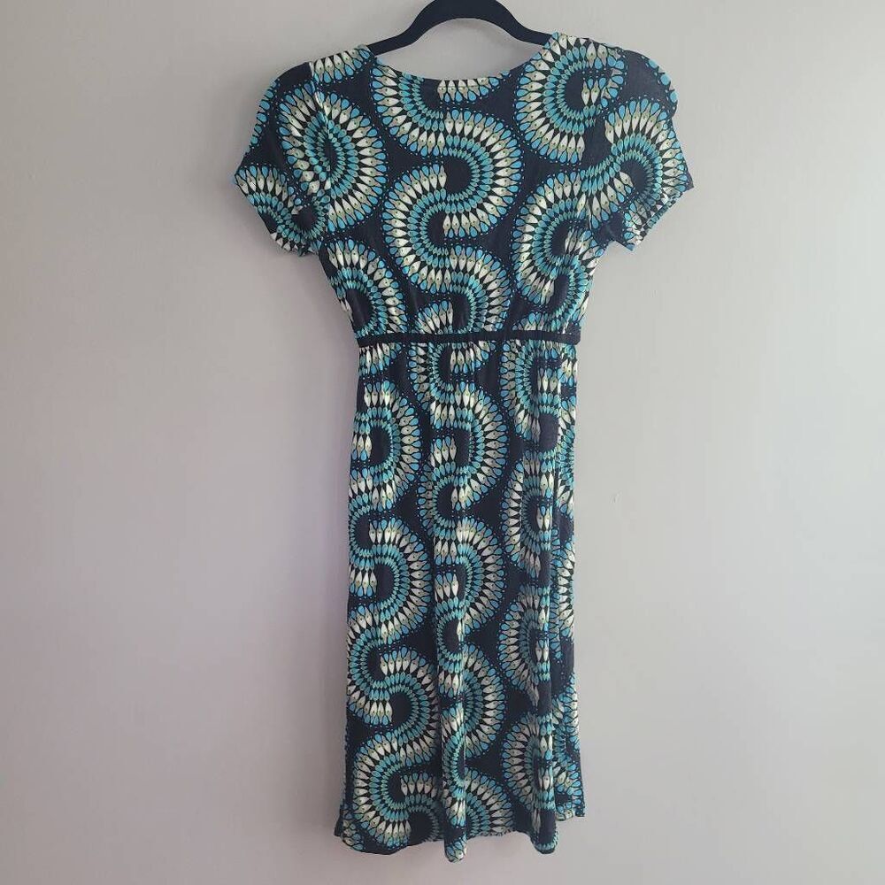 Vintage y2k geometric teal babydoll dress v neck artsy maximalist quirky - Picture 2 of 9